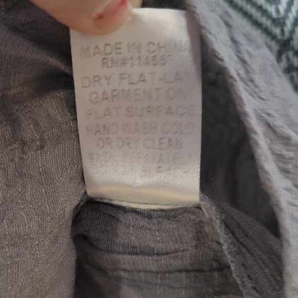 THML Scrunch Off The Shoulder Gray With Brown & Teal Embroidery Aztec Design Top - Picture 2 of 10